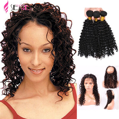 

360 Lace Frontal With Bundles Brazilian Virgin Hair Deep Wave Pre Plucked 360 Frontal Closure With 3 Bundles Baby Hair