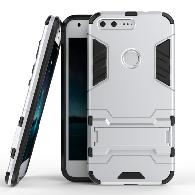 

Серебряный Slim Robot Armor Kickstand Ударопрочный жесткий корпус из прочной резины для Google Pixel