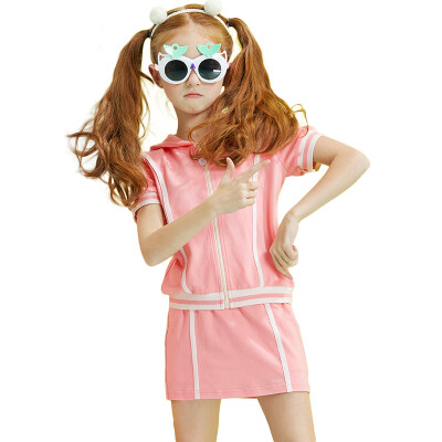 

Disha DEESHA Girls' Set Comfortable Vibrating Striped Skirt Pants Sports Set 711721901 Leather Powder 140