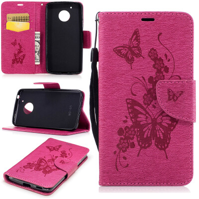 

Rose Butterfly Style Embossing Classic Flip Cover with Stand Function and Credit Card Slot for Motorola Moto G5