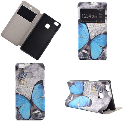 

Blue Butterfly Design Кожа PU откидной крышки Кошелек для карты памяти Чехол для Huawei P9 Lite