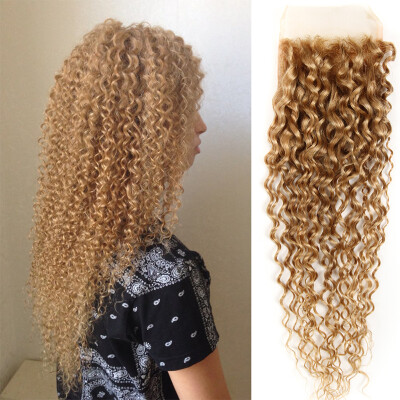 

Malaysian Kinky Curly Closure Free Part Honey Blonde Closure Cheap Lace Closure Human Hair