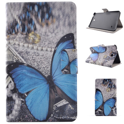 

Blue Butterfly Style Classic Flip Cover with Stand Function and Credit Card Slot for Samsung Galaxy Tab 4 T330