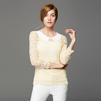 

Marc Rebecca fashion doll collar stitching lace shirt shirt T-shirt 51010T beige M code