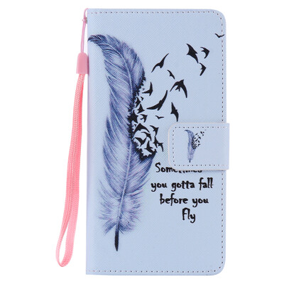 

Blue Feather Design PU Leather Flip Cover Wallet Card Holder Case for SONY M5