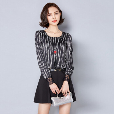 

Xian Ya fashion Slim temperament was thin Korean version of the striped round neck collar splicing bottom dress female zxTSA7510 purple