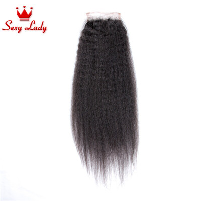 

7A Brazilian Kinky Straight Silk Base Closure Unprocessed Human Hair Coarse Yaki Silk Top Closure With Baby Hair Bleached Knots