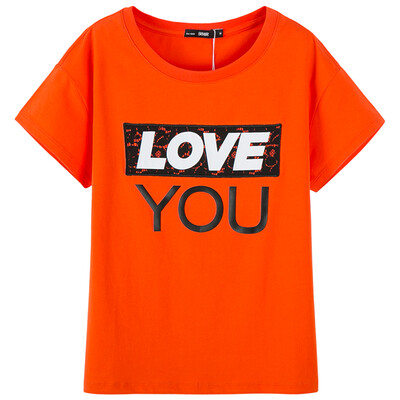 

Semir T-shirt summer ladies T-shirt round neck lace embroidery letters were thin 12216000213 orange red L