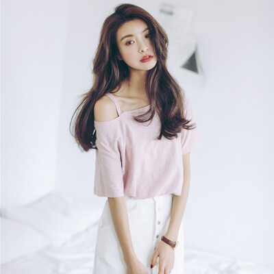 

VIVAHEART Sweet Loose Tank Top T-Shirt Bamboo Хлопок с коротким рукавом Круглый воротник VWQZ173432 Purple Powder