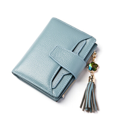 

DOODOO purse short female Korean zipper three fold head layer cowhide women&39s wallet multi-function coin purse multi-card hand bag large capacity D6886 ivory gray