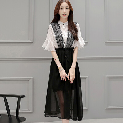 

Чаша утром 2017 года корейского шитья женского размера Slim была тонкой длинномерной юбкой S71R0525A657S на белом под черным S