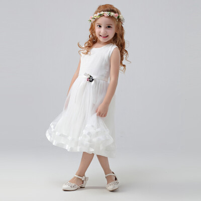 

Ou Mai Beibei girl dress dress big girl dress skirt dress princess skirt M0071 white 150