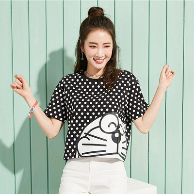 

Semir T-shirt summer round necklace cartoon head wave point printing half sleeve T-shirt 12216000134 black tone