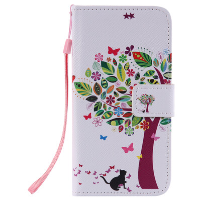 

Tree and Cat Design PU Leather Flip Cover Wallet Card Holder Case for LG K7