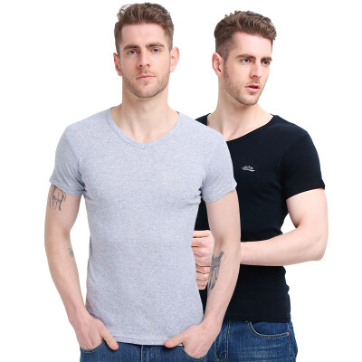 

Bosideng Men&39s Vest 2-Pack Men&39s T-Shirt Short Sleeve Cotton V-Neck Shirt Pure Color Touching T-Shirt Black Gray