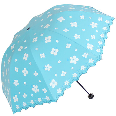 

[Супермаркет] рай зонтик Jingdong винил ремонт сливочного шелк цветок принцесса кружево южного зеркало сложенный зонтик ВС зонтик синий 36049E