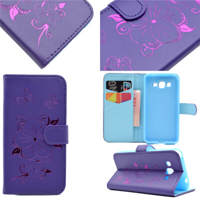 

Purple Hot Stamping Foil Gold Design PU Leather Flip Cover Wallet Card Holder Case for Samsung GALAXY Grand Prime G530