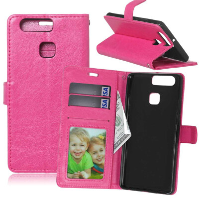 

Rose red Style Classic Flip Cover with Stand Function and Credit Card Slot for HUAWEI P9
