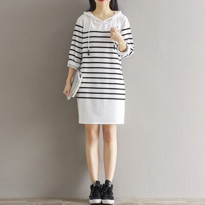 

CITYPLUS Mori Faculty of Arts&Crafts Wind Striped Striped Hooded Art Dresses Women CWQZ171150 Black&White Striped