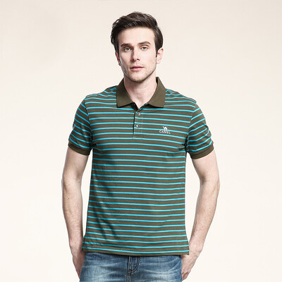 

Camel (CAMEL) мужская футболка мужской бизнес случайный полосатый лацкане с коротким рукавом хлопок футболка X5B203137 армия зеленый XXL