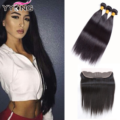 

YYONG Hair Brazilian Straight Virgin Hair With Lace frontal With Bundles Human Hair Weave With Lace frontal 3 Bundles With Frontal