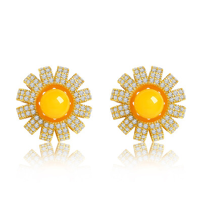 

Lai Shang Jewellery 925 Silver Inlaid Amber Beeswax Элегантные атласные серьги Ульи Серьги