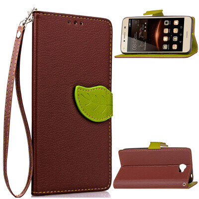 

Brown Design PU Leather Flip Cover Wallet Card Holder Case for Huawei Y5 II