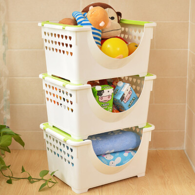 

[Jingdong supermarket] Baicao Park (bicoy) plastic hollow peach heart storage box can be stacked with more storage basket 3 installed green side