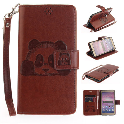

Brown Panda Style Embossing Classic Flip Cover with Stand Function and Credit Card Slot for Huawei Honor 8