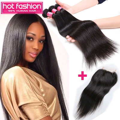 

Free Shipping Hot Fashion 8A Brazilian Virgin Hair Straight 3 Bundles With Closure 3 Pcs Lots Affordable Brazilian Hair Bundles