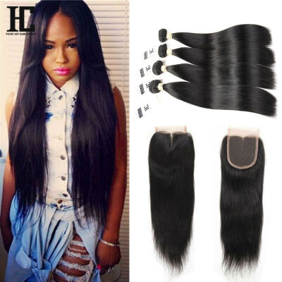 

Grade 8A Peruvian Virgin Hair With Closure 4 Bundles Straight Hair With Closure Queen Hair Products With Closure Bundle HC Hair