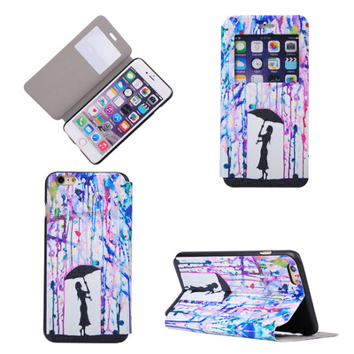 

Girl under Umbrella Design PU Leather Flip Cover Wallet Card Holder Case for iPhone 66S
