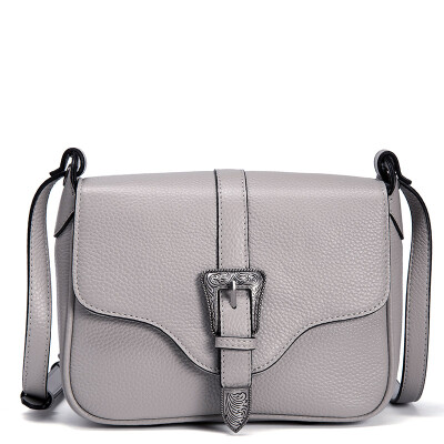 

Yan Man (INMAN) simple fashion series of the first layer of leather handbags ancient silver metal buckle decorated shoulder Messenger bag ladies bag 6872030024 gray