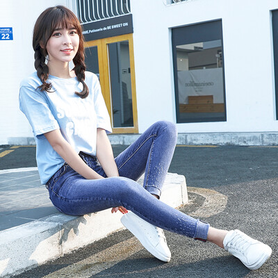 

VIVAHEART Korean fashion low waist wear spot pattern small feet cowboy nine pants female VWKN172435 blue 26