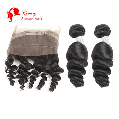 

CZ Hair 360 Frontal With 2 Bundles Human Hair Weave Brazilian Loose Wave 360 Virgin Lace Hair With Bundles