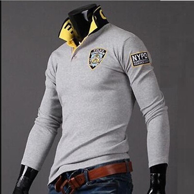 

Summer New Leisure Fashion Tide-korean Printing Embroidery Mens Long Sleeve Slim Joker Polo T-shirt