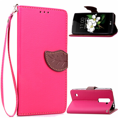 

Pink Design PU Leather Flip Cover Wallet Card Holder Case for LG K7