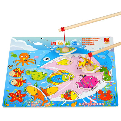 

Dan Ni Qi Te wooden magnetic fishing toys puzzle puzzle children double pole large fishing game