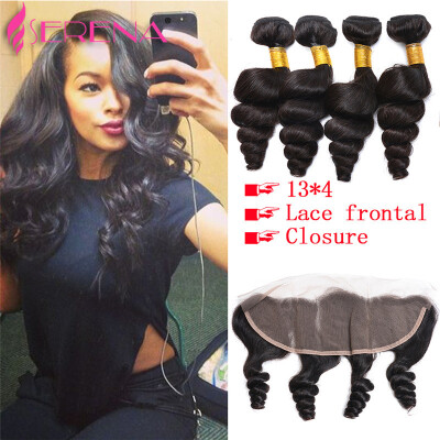 

Brazilian Virgin Hair Loose Wave 4 Bundles with Closure 7a Grade Brazilian Loose Wave Lace Frontal Closure with Bundles