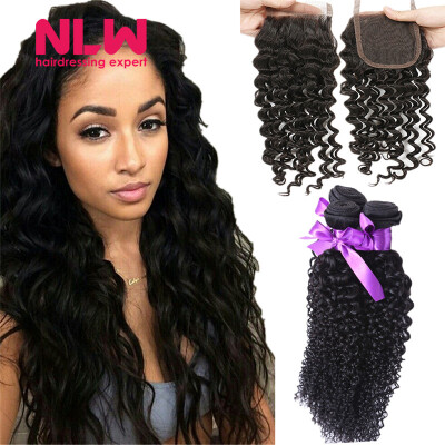 

N..W. 10A Brazilian virgin human hair 3 bundles with closure Deep wave hair weaves with closure