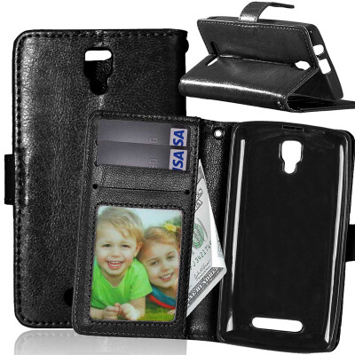 

Black Style Classic Flip Cover with Stand Function and Credit Card Slot for Lenovo A6000