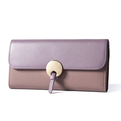 

DOODOO first layer of leather women's wallet long section Japan and South Korea fashion simple personality cowhide wallet students thin money wallet female D6636 taro purple