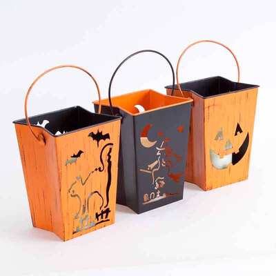 

Set of 3 Halloween LanternsWith Led Flameless CandleWitchCat Pumpkin