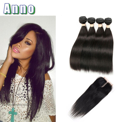 

New 8a Peruvian Virgin Hair With Closure Queen Love Peruvian Straight Hair With Closure ANNO Hair Product 4 Bundles With Closure