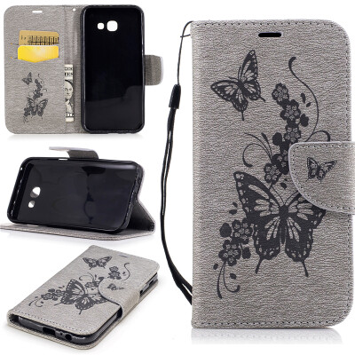 

Gray Butterfly Style Embossing Classic Flip Cover with Stand Function and Credit Card Slot for SAMSUNG Galaxy A5 2017/A520