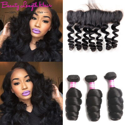 

Peruvian Loose Wave 3 Bundles With Frontal Mink Peruvian Virgin Hair Loose Wave Lace Frontal Closure With Bundles