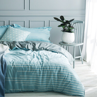 

Big Park DAPU Kit Home Textiles Combed Cotton Four-piece satin Printed Bed Sheets Blue Blades 18m Bed 220 240cm