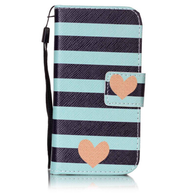 

Blue Stripes Design PU Leather Flip Cover Wallet Card Holder Case for Apple iPod Touch 5