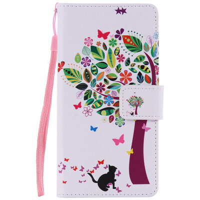 

Tree and Cat Design PU Leather Flip Cover Wallet Card Holder Case for SONY X Performance