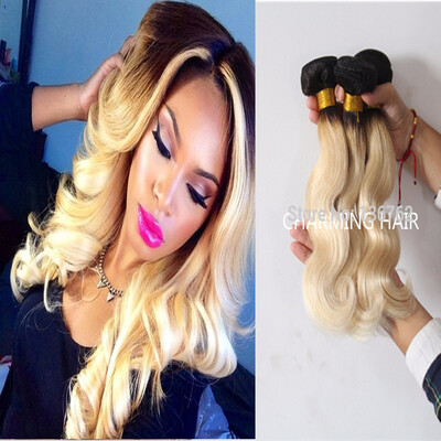 

T1b/613 Virgin Brazilian Ombre Hair Body Wave1B black Dark roots 613 blond hair weaving Double sewn Ombre Brazilian hair